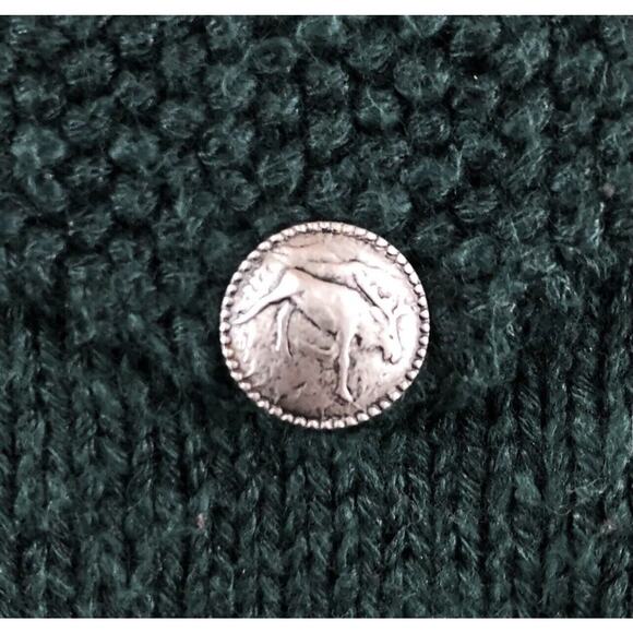 VTG Ralph Lauren Hand Knit Sweater Reindeer Silver Buttons M Linen Red Green - Picture 5 of 6